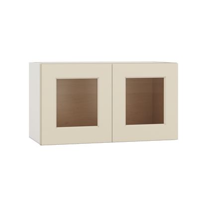 15" Tall Manhattan Cream Shaker Stackable Glass Ready Wall Cabinet - Double Door 24", 27", 30", 33" & 36" Wide