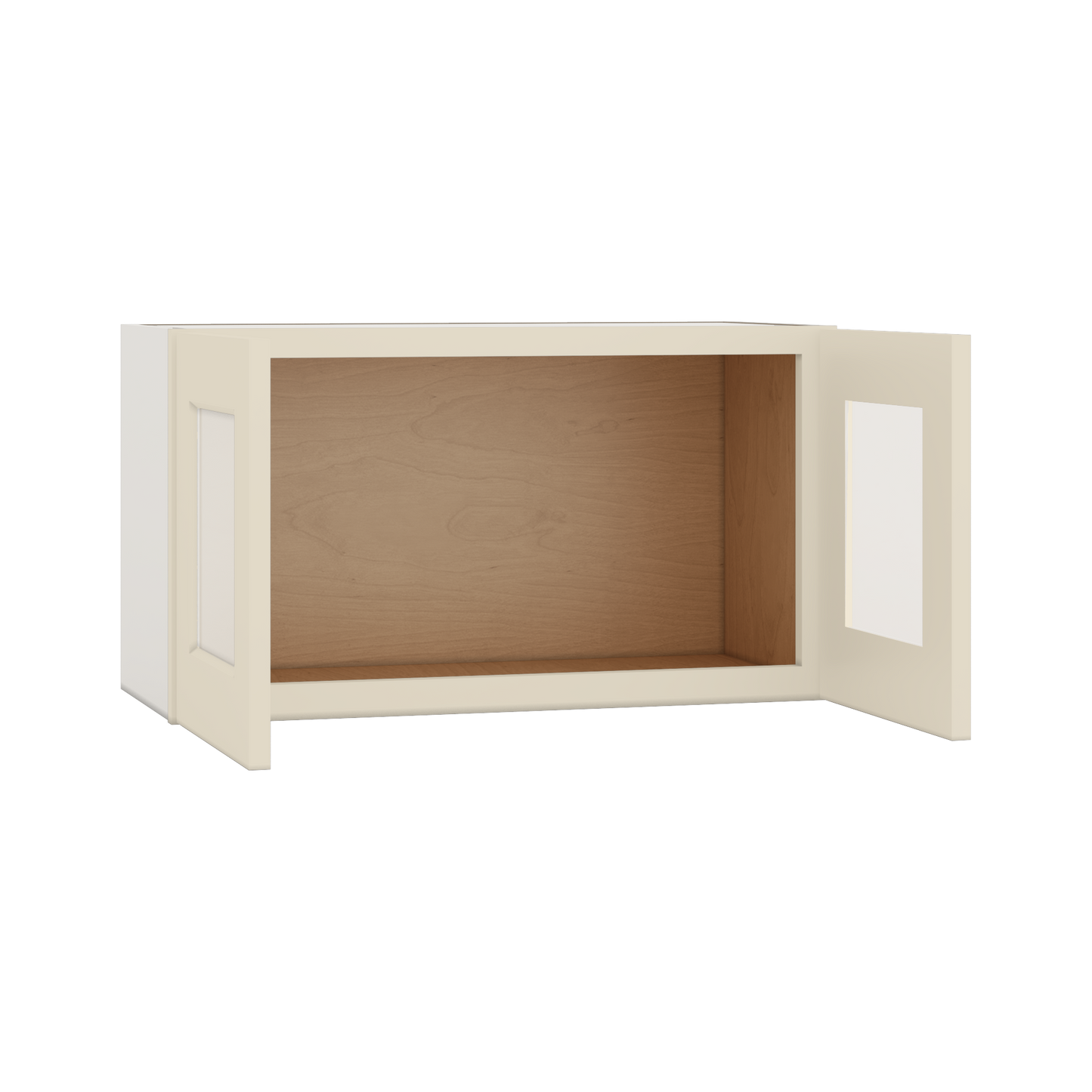 15" Tall Manhattan Cream Shaker Stackable Glass Ready Wall Cabinet - Double Door 24", 27", 30", 33" & 36" Wide