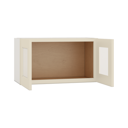 15" Tall Manhattan Cream Shaker Stackable Glass Ready Wall Cabinet - Double Door 24", 27", 30", 33" & 36" Wide