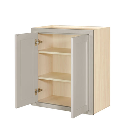 30" Tall Tuscan Gray Inset Shaker Wall Cabinet - Double Door 24", 27", 30", 33" & 36"