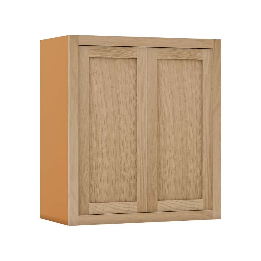 39" Tall White Oak Inset Shaker Wall Cabinet - Double Door 24", 27", 30", 33" & 36" Wide