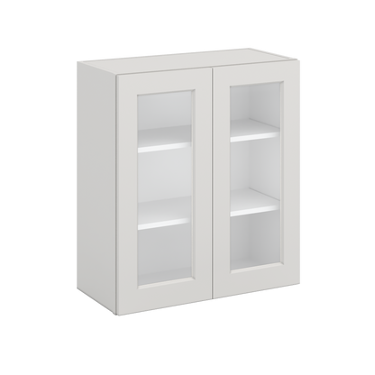 30" Tall 2WS White Shaker 1-1/4" Overlay Glass Ready Wall Cabinet - Double Door 24", 27", 30", 33" & 36" Wide