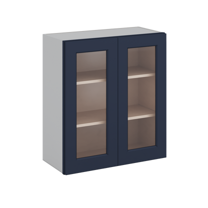 30" Tall NB29 Naval Blue Shaker 1-1/4" Overlay Glass Ready Wall Cabinet - Double Door 24", 27", 30", 33" & 36" 42" Wide