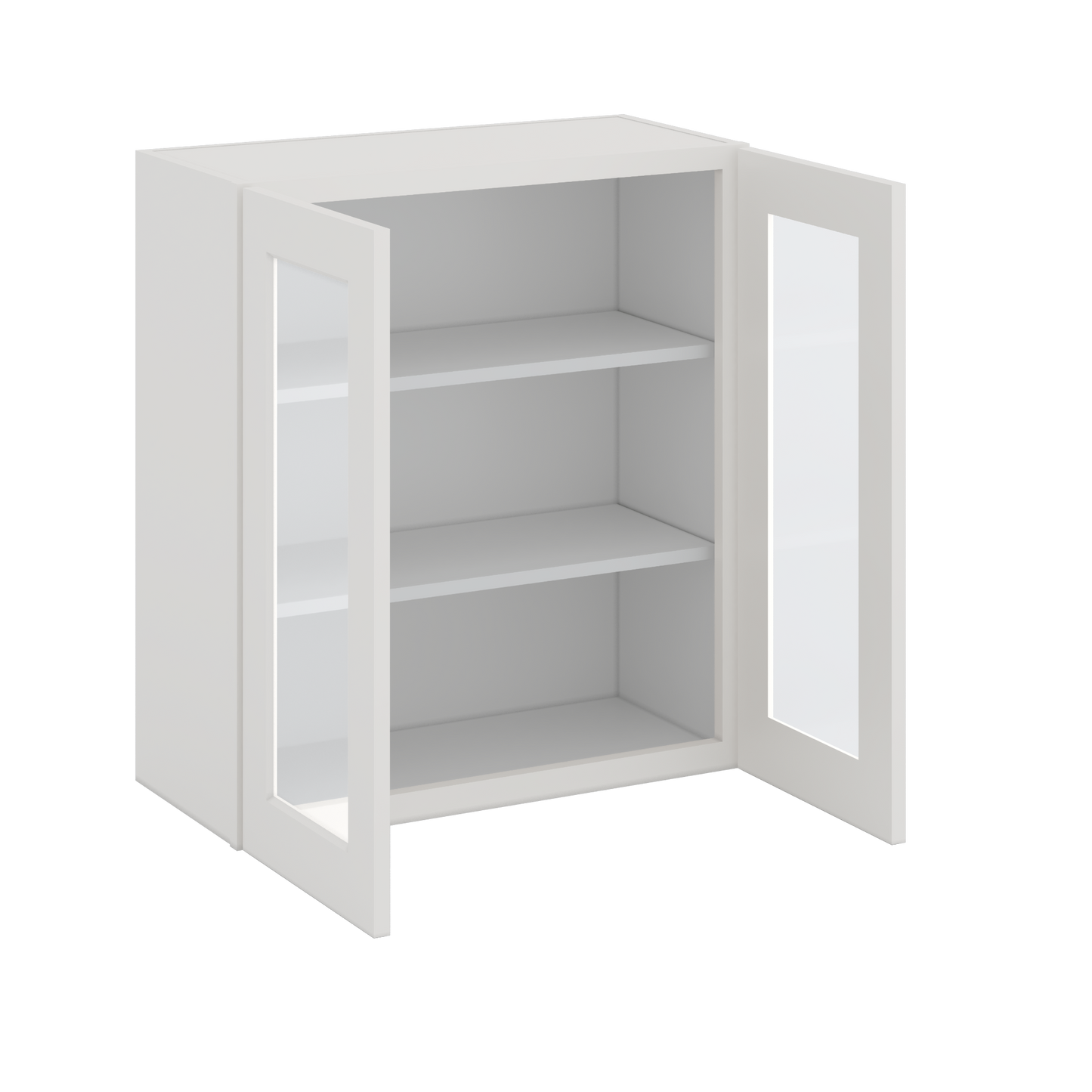 30" Tall 2WS White Shaker 1-1/4" Overlay Glass Ready Wall Cabinet - Double Door 24", 27", 30", 33" & 36" Wide