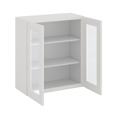 30" Tall 2WS White Shaker 1-1/4" Overlay Glass Ready Wall Cabinet - Double Door 24", 27", 30", 33" & 36" Wide