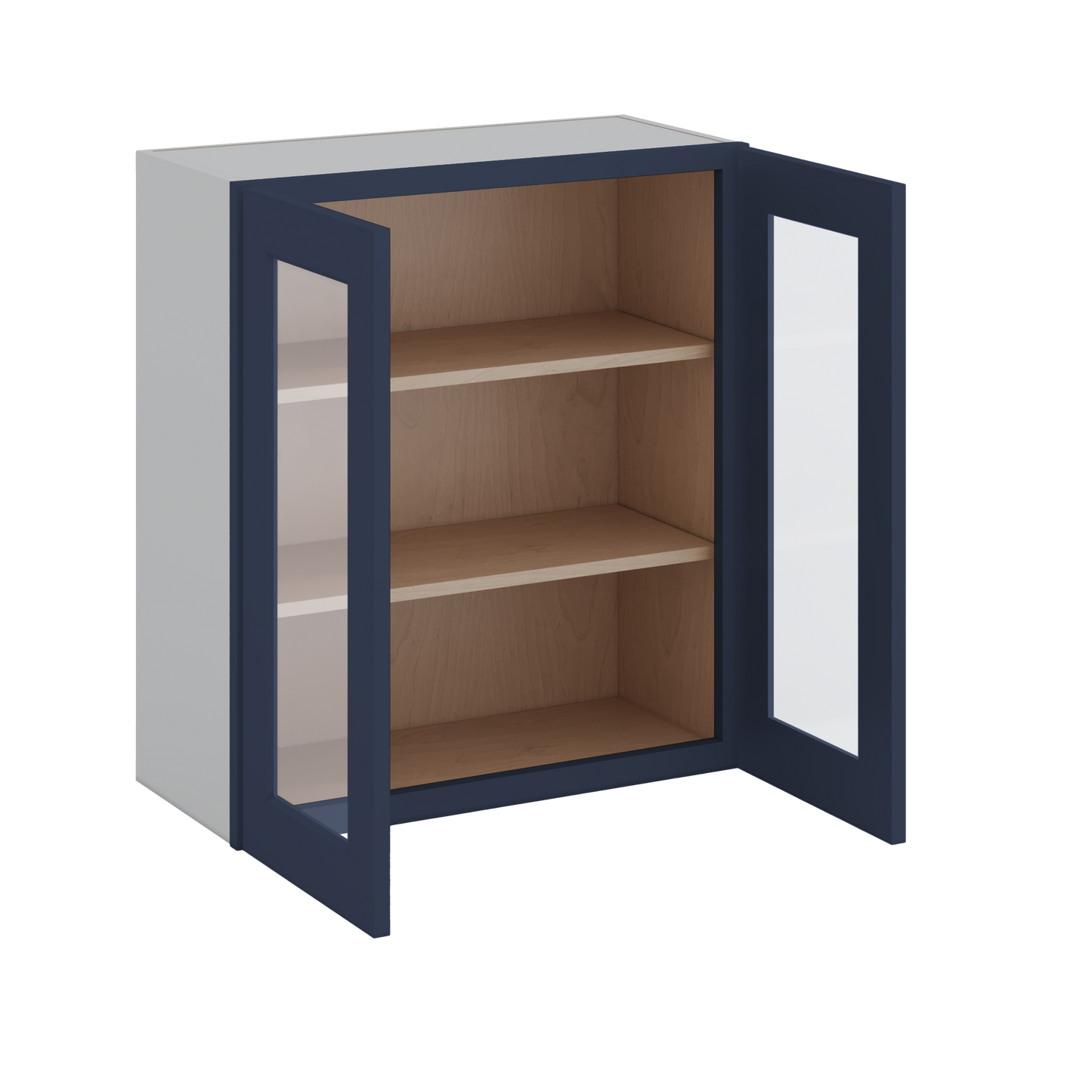 30" Tall NB29 Naval Blue Shaker 1-1/4" Overlay Glass Ready Wall Cabinet - Double Door 24", 27", 30", 33" & 36" 42" Wide