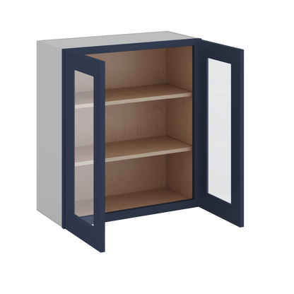 30" Tall NB29 Naval Blue Shaker 1-1/4" Overlay Glass Ready Wall Cabinet - Double Door 24", 27", 30", 33" & 36" 42" Wide