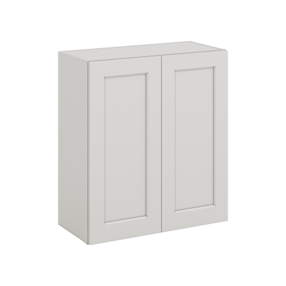 30" Tall 2WS White Shaker 1-1/4" Overlay Wall Cabinet - Double Door 24", 27", 30", 33" & 36" Wide