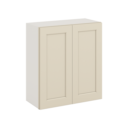30" Tall Manhattan Cream Shaker 1-1/4" Overlay Wall Cabinet - Double Door 24", 27", 30", 33" & 36" Wide