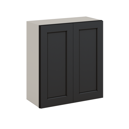 30" Tall 15HNS Hermosa Noir Black Shaker 1-1/4" Overlay Wall Cabinet - Double Door 24", 27", 30", 33" & 36" Wide
