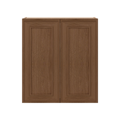 30" Tall Double Door 24", 27", 30", 33" & 36" Elegant Craftsman Mocha Shaker 1-1/4" Overlay Wall Cabinet