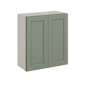 30" Tall Green Shaker 1-1/4" Overlay Wall Cabinet - Double Door 24", 27", 30", 33" & 36" Wide
