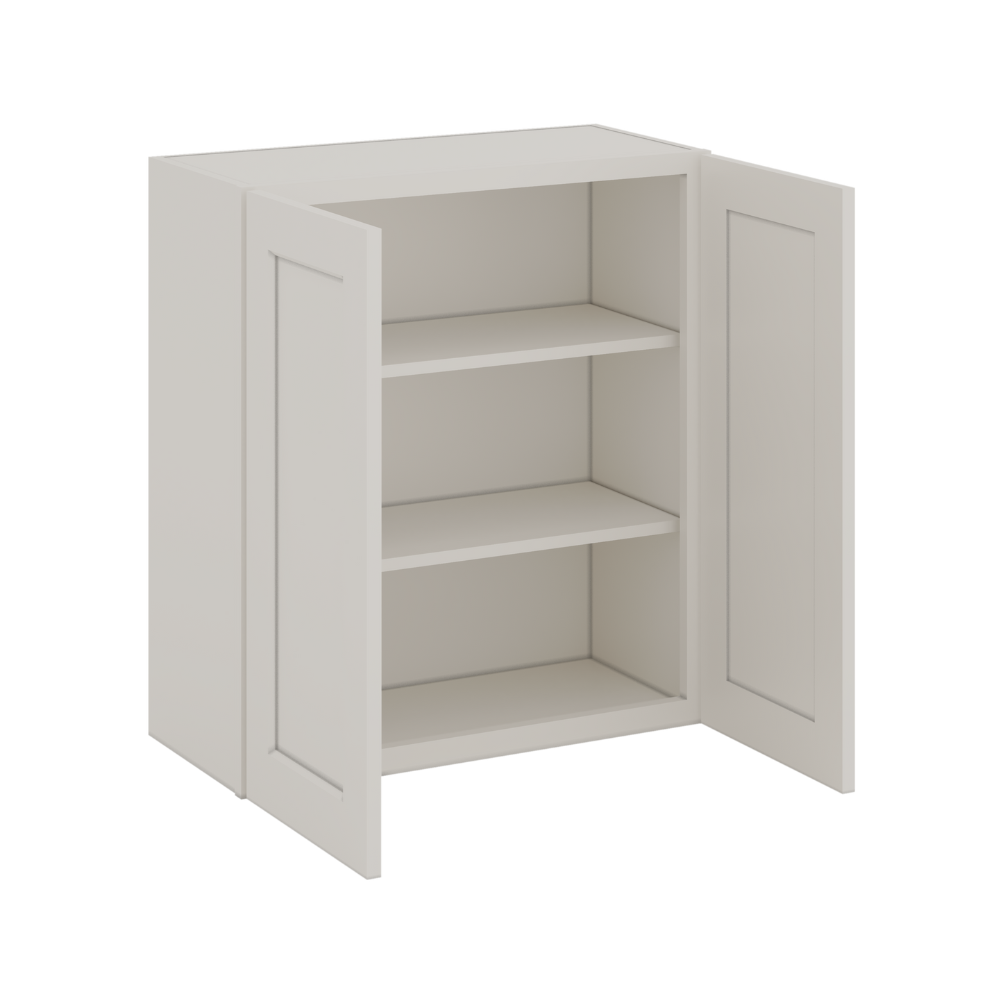 30" Tall 2WS White Shaker 1-1/4" Overlay Wall Cabinet - Double Door 24", 27", 30", 33" & 36" Wide
