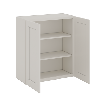 30" Tall 2WS White Shaker 1-1/4" Overlay Wall Cabinet - Double Door 24", 27", 30", 33" & 36" Wide