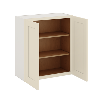 30" Tall Manhattan Cream Shaker 1-1/4" Overlay Wall Cabinet - Double Door 24", 27", 30", 33" & 36" Wide