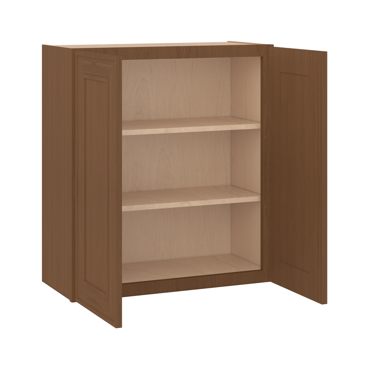 30" Tall Double Door 24", 27", 30", 33" & 36" Elegant Craftsman Mocha Shaker 1-1/4" Overlay Wall Cabinet