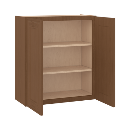30" Tall Double Door 24", 27", 30", 33" & 36" Elegant Craftsman Mocha Shaker 1-1/4" Overlay Wall Cabinet