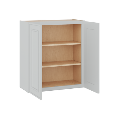 30" Tall Double Door 24", 27", 30", 33" & 36" White Elegant Oak Craftsman Shaker 1-1/4" Overlay Wall Cabinet