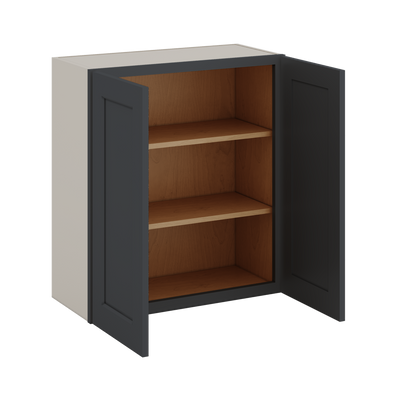 30" Tall 15HNS Hermosa Noir Black Shaker 1-1/4" Overlay Wall Cabinet - Double Door 24", 27", 30", 33" & 36" Wide