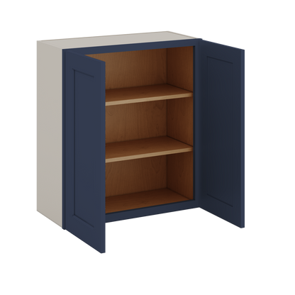 30" Tall NB29- Naval Blue Shaker 1-1/4" Overlay Wall Cabinet - Double Door 24", 27", 30", 33" & 36" 42" Wide