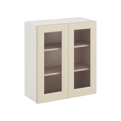 30" Tall Manhattan Cream Shaker 1-1/4" Overlay Glass Ready Wall Cabinet - Double Door 24", 27", 30", 33" & 36" Wide