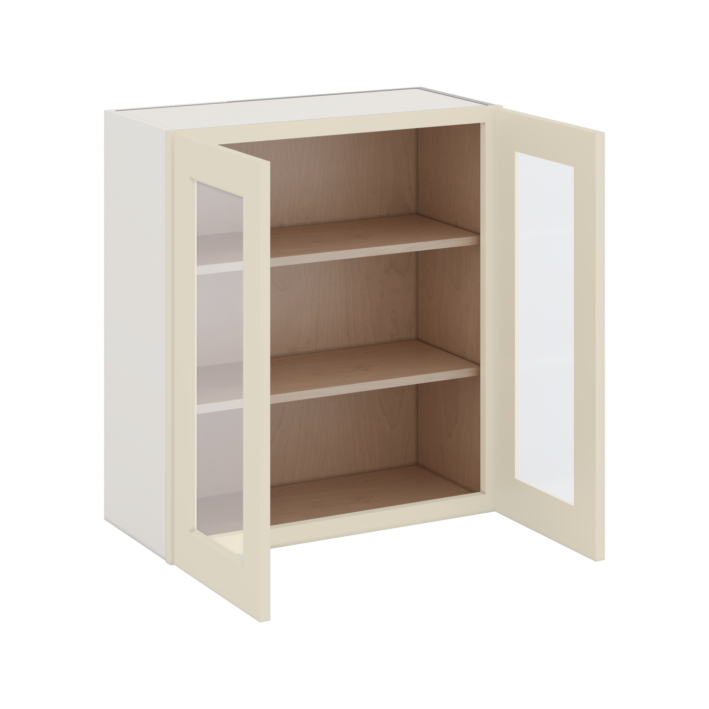 30" Tall Manhattan Cream Shaker 1-1/4" Overlay Glass Ready Wall Cabinet - Double Door 24", 27", 30", 33" & 36" Wide