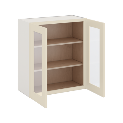 30" Tall Manhattan Cream Shaker 1-1/4" Overlay Glass Ready Wall Cabinet - Double Door 24", 27", 30", 33" & 36" Wide