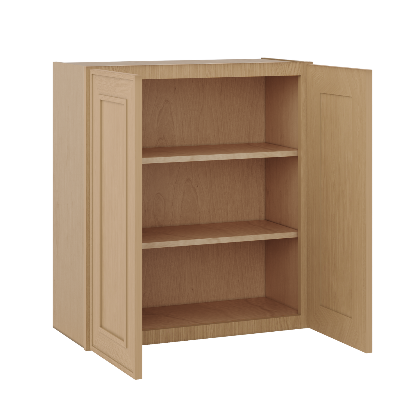 30" Tall Double Door 24", 27", 30", 33" & 36" Elegant Oak Craftsman Shaker 1-1/4" Overlay Wall Cabinet