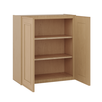 30" Tall Double Door 24", 27", 30", 33" & 36" Elegant Oak Craftsman Shaker 1-1/4" Overlay Wall Cabinet