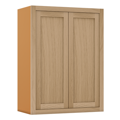 39" Tall White Oak Inset Shaker Wall Cabinet - Double Door 24", 27", 30", 33" & 36" Wide