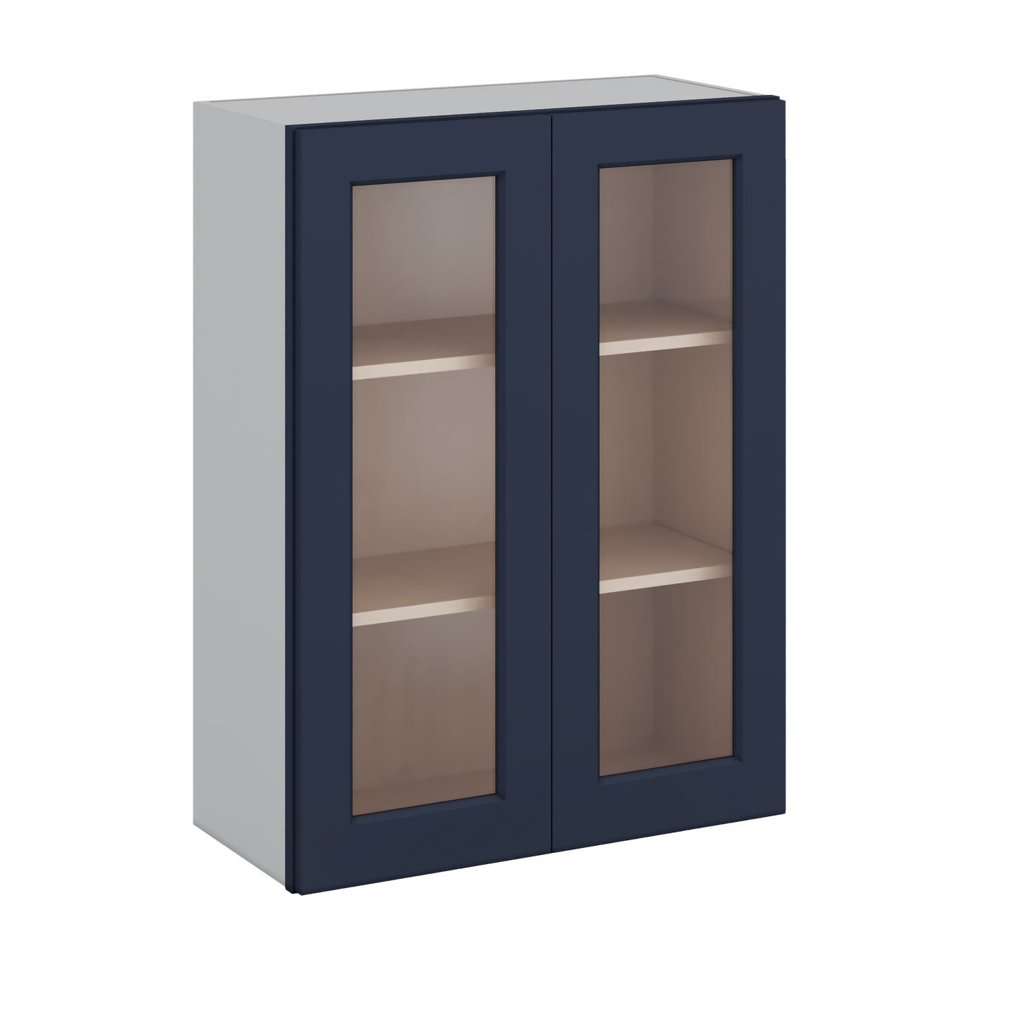 36" Tall NB29- Naval Blue Shaker 1-1/4" Overlay Glass Ready Wall Cabinet - Double Door 24", 27", 30", 33" & 36" Wide