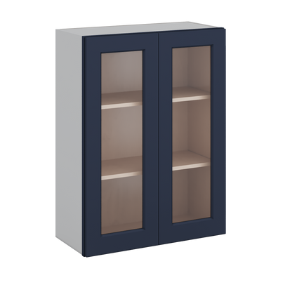 36" Tall NB29- Naval Blue Shaker 1-1/4" Overlay Glass Ready Wall Cabinet - Double Door 24", 27", 30", 33" & 36" Wide