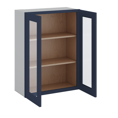 36" Tall NB29- Naval Blue Shaker 1-1/4" Overlay Glass Ready Wall Cabinet - Double Door 24", 27", 30", 33" & 36" Wide