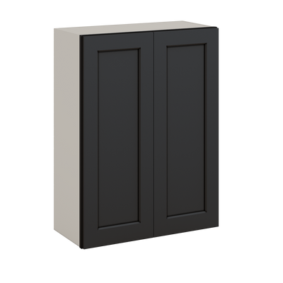 36" Tall 15HNS Hermosa Noir Black Shaker 1-1/4" Overlay Wall Cabinet - Double Door 24", 27", 30", 33" & 36" Wide