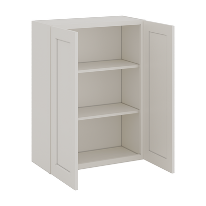 36" Tall 2WS White Shaker 1-1/4" Overlay Wall Cabinet - Double Door 24", 27", 30", 33" & 36" Wide