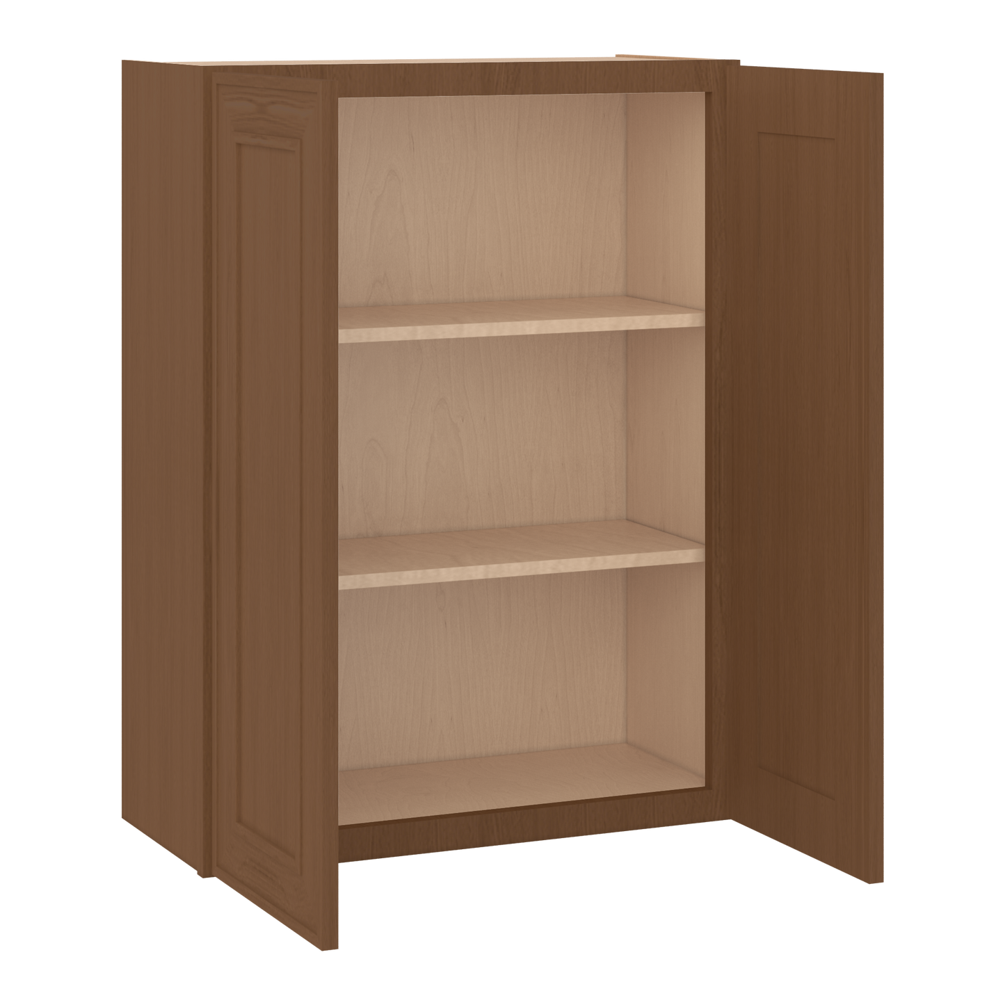 36" Tall Double Door 24", 27", 30", 33" & 36" Wide Mocha Elegant Oak Shaker Wall Cabinet