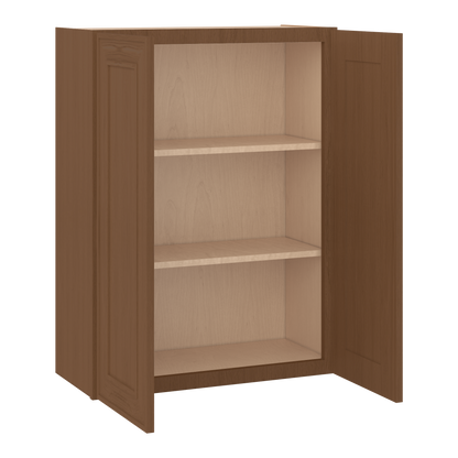 36" Tall Double Door 24", 27", 30", 33" & 36" Wide Mocha Elegant Oak Shaker Wall Cabinet