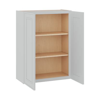 36" Tall Double Door 24", 27", 30", 33" & 36" Wide White Elegant Oak Shaker Wall Cabinet