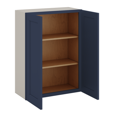36" Tall 29NB Naval Blue Shaker 1-1/4" Overlay Wall Cabinet - Double Door 24", 27", 30", 33" & 36" 42" Wide