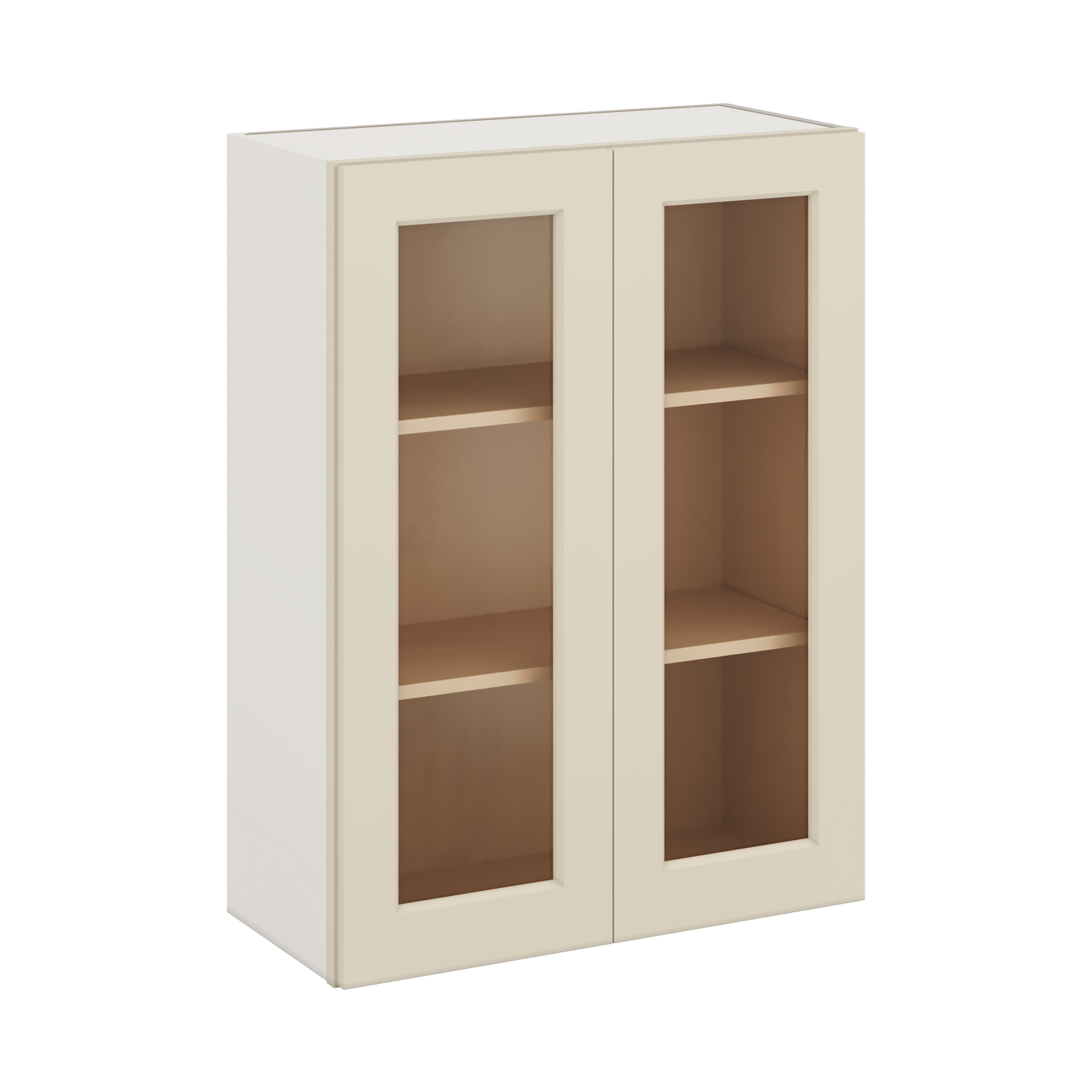 36" Tall Manhattan Cream Shaker 1-1/4" Overlay Glass Ready Wall Cabinet - Double Door 24", 27", 30", 33" & 36" Wide