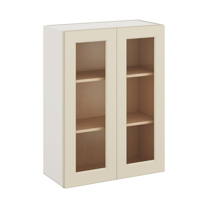 36" Tall Manhattan Cream Shaker 1-1/4" Overlay Glass Ready Wall Cabinet - Double Door 24", 27", 30", 33" & 36" Wide