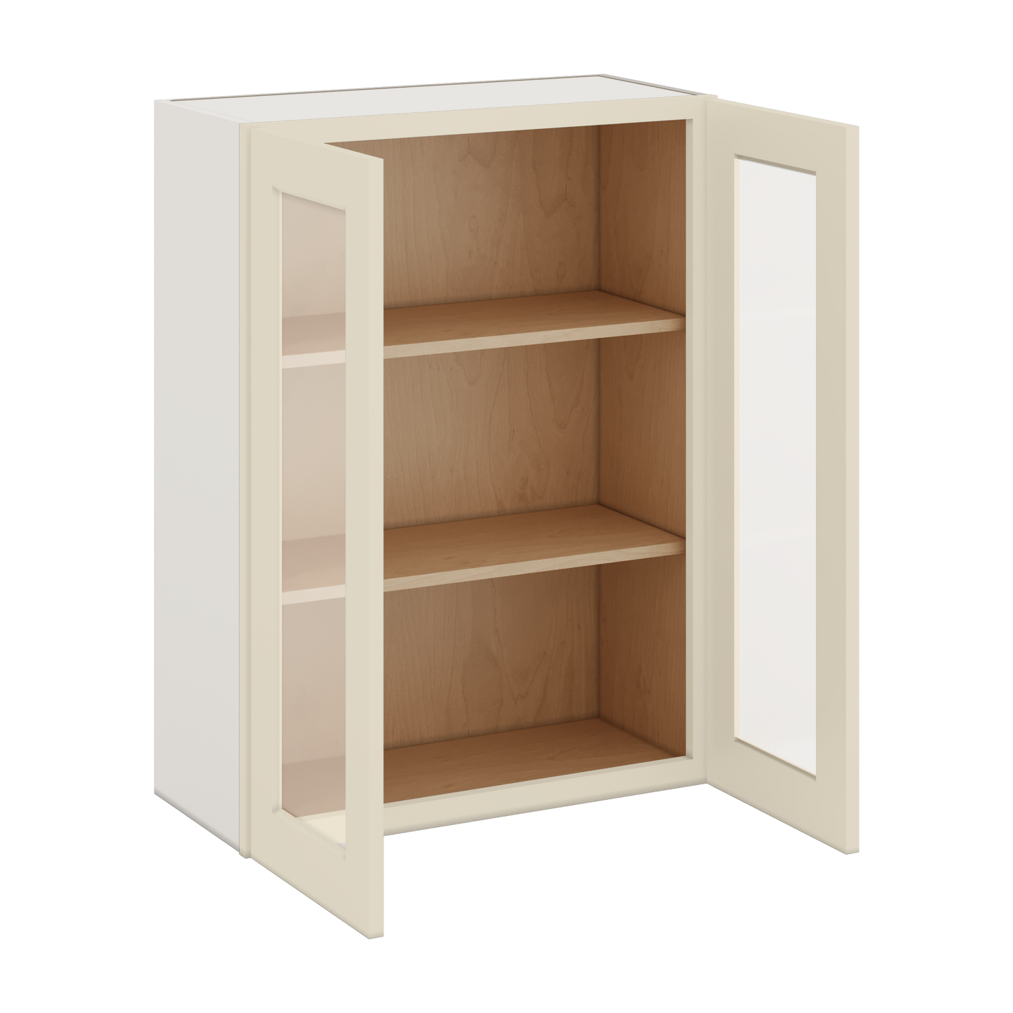 36" Tall Manhattan Cream Shaker 1-1/4" Overlay Glass Ready Wall Cabinet - Double Door 24", 27", 30", 33" & 36" Wide