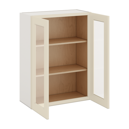 36" Tall Manhattan Cream Shaker 1-1/4" Overlay Glass Ready Wall Cabinet - Double Door 24", 27", 30", 33" & 36" Wide
