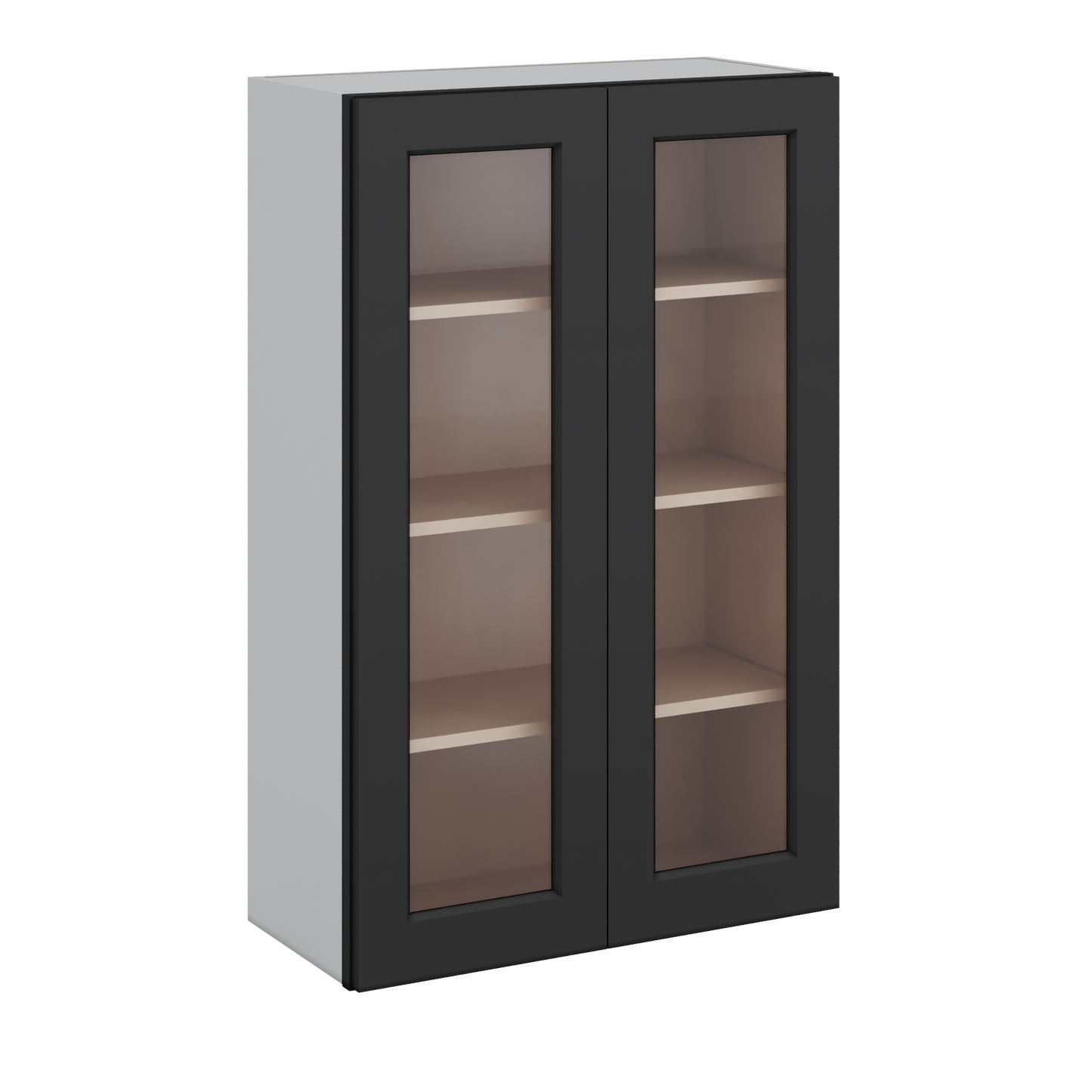 Double Door 24", 27", 30", 33" & 36" - 42" Tall Wall Cabinet Black Shaker 1-1/4" Overlay Glass Ready Wall Cabinet -