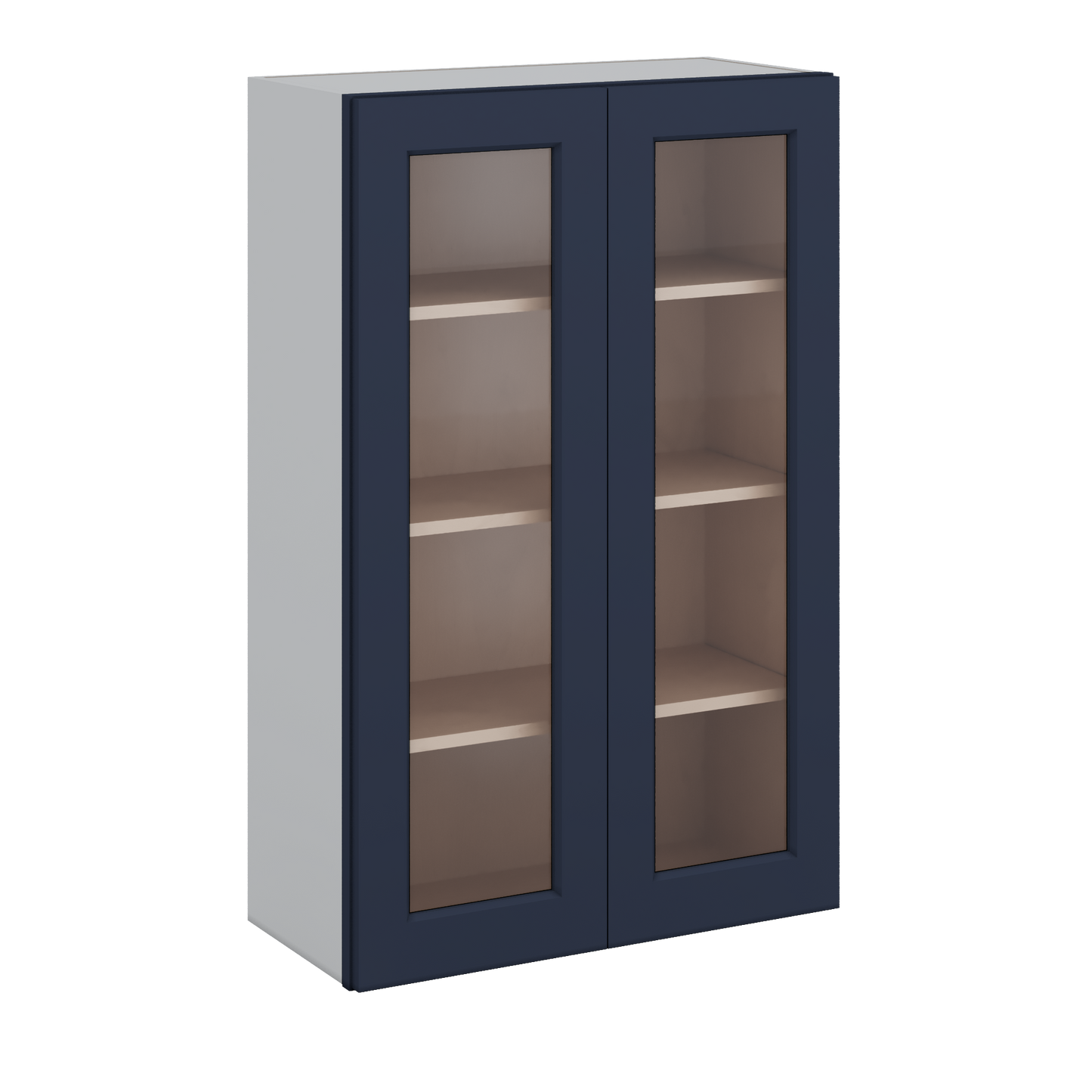42" Tall NB29 Naval Blue Shaker 1-1/4" Overlay Glass Ready Wall Cabinet - Double Door 24", 27", 30", 33", 36"