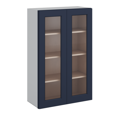 42" Tall NB29 Naval Blue Shaker 1-1/4" Overlay Glass Ready Wall Cabinet - Double Door 24", 27", 30", 33", 36"