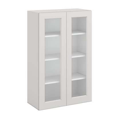 42" Tall 2WS White Shaker 1-1/4" Overlay Glass Ready Wall Cabinet - Double Door 24", 27", 30", 33", 36"