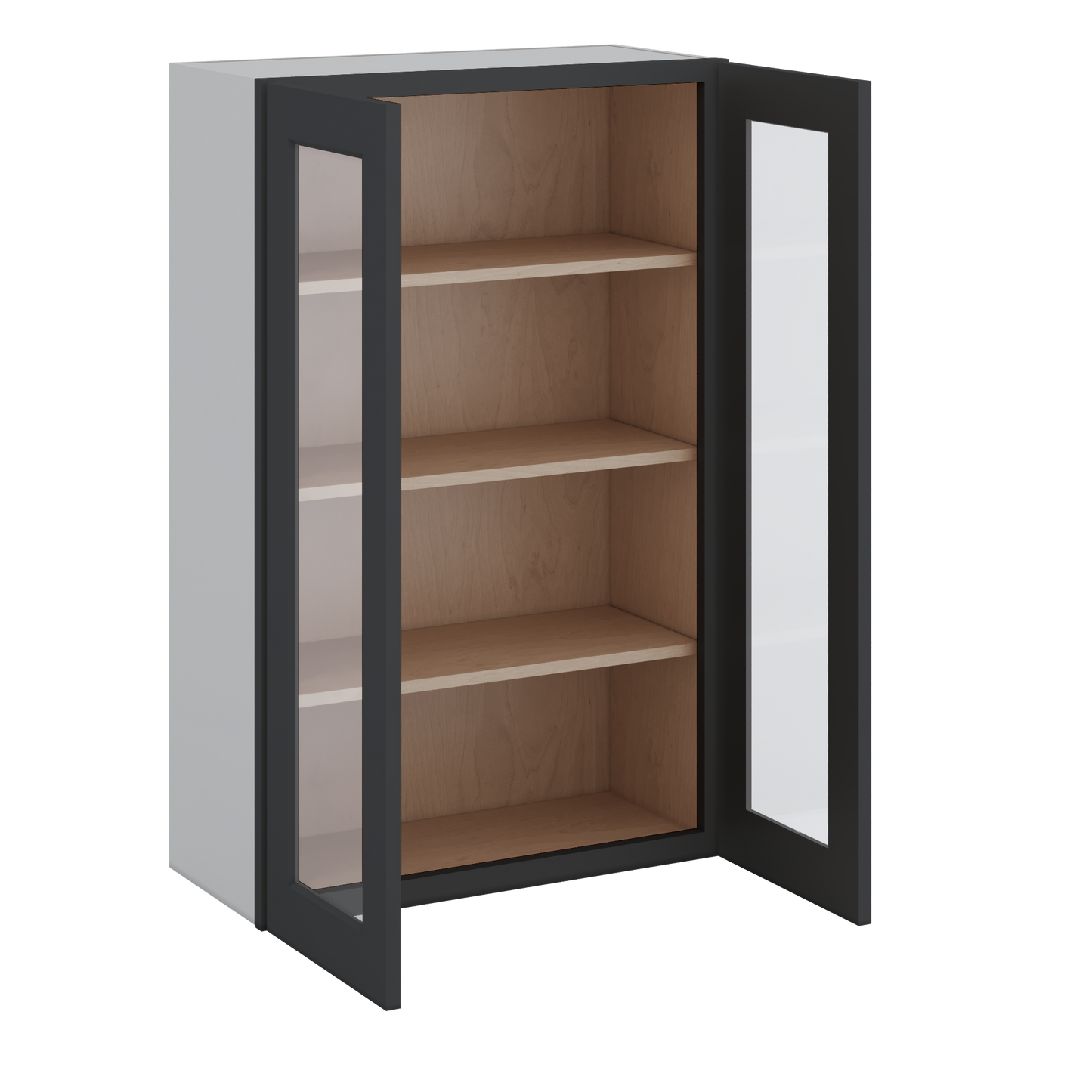 Double Door 24", 27", 30", 33" & 36" - 42" Tall Wall Cabinet Black Shaker 1-1/4" Overlay Glass Ready Wall Cabinet -