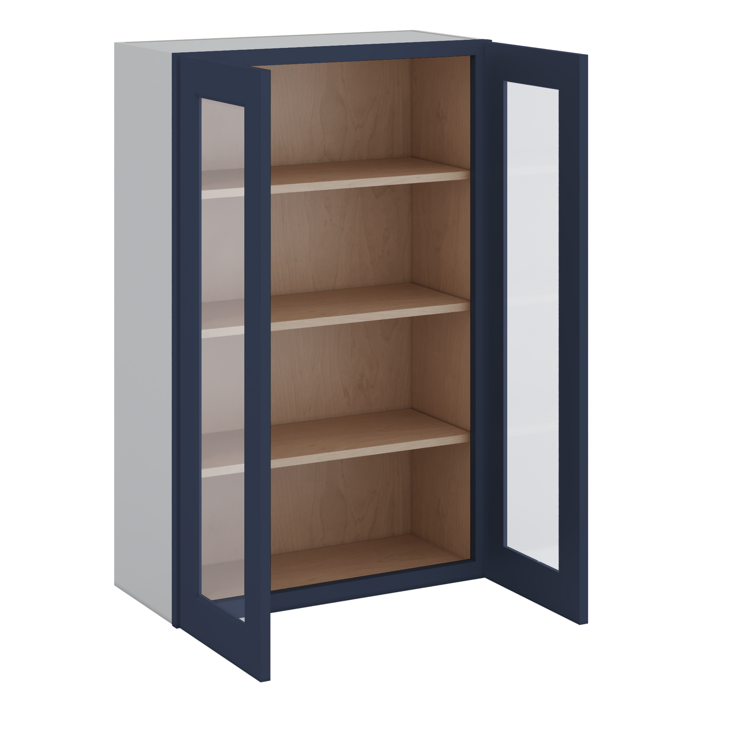 42" Tall NB29 Naval Blue Shaker 1-1/4" Overlay Glass Ready Wall Cabinet - Double Door 24", 27", 30", 33", 36"