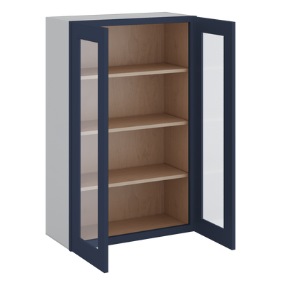 42" Tall NB29 Naval Blue Shaker 1-1/4" Overlay Glass Ready Wall Cabinet - Double Door 24", 27", 30", 33", 36"